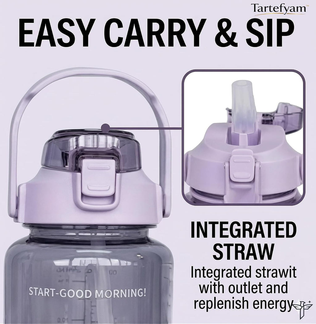 Plastic Set Of 3 Water Bottle 2000ML, 900ML, 300ML With Motivational Time Marker, Leakproof Durable Sipper Water Bottle For Office, School, Gym