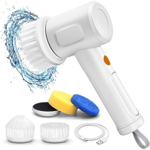 Portable electric cleaning brush with interchangeable heads